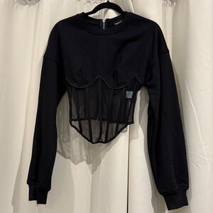 Fashion Nova Black Mesh Detail Crop Top sweater size M